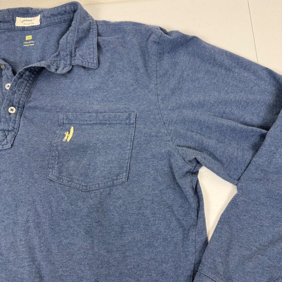Johnnie-O Mens 2XL Long Sleeve Polo Shirt Heather Blue Cotton Surfer Logo Pocket - Picture 6 of 9
